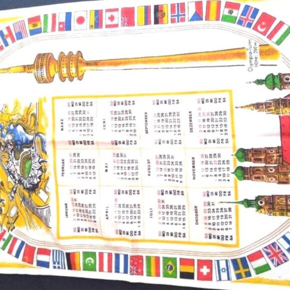 1972 Munich Germany Kitchen Tea Towel Calendar Olympic Summer Game - Picture 2 of 10